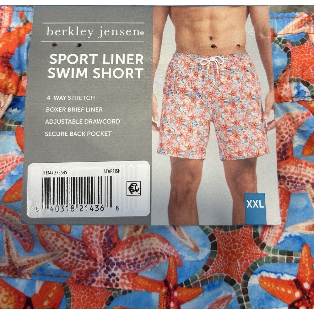 Berkley Jensen Swim Shorts XXL Starfish 4-Way Stretch Adjustable Drawcord
